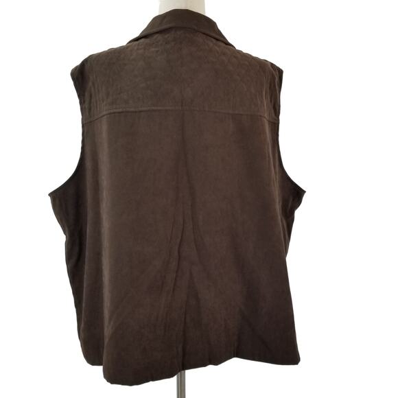 Allison Daley Brown Brushed Faux Suede Vest Lined 2 Zipper Pockets Size 24 W - Picture 3 of 5